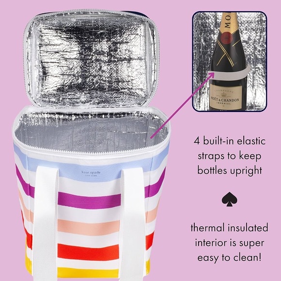 🌈 NWT Kate Spade Candy Stripe Picnic Cooler Bag | Insulated Tote | Beach Pool - Picture 4 of 10